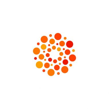İzole soyut yuvarlak şekil turuncu ve kırmızı renk logo, stilize güneş logo beyaz arka plan vektör çizim üzerinde noktalı