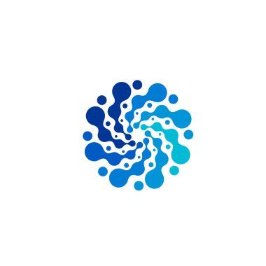 İzole soyut şekli mavi renkli logo, noktalı logo yuvarlak, girdap öğe vektör çizim beyaz zemin üzerine su