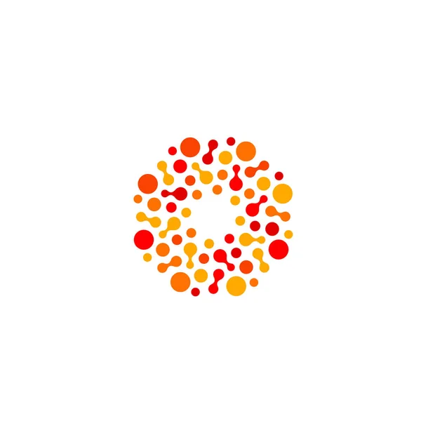 Forma redonda abstrata isolada logotipo laranja e vermelho da cor, logotipo estilizado pontilhado do sol na ilustração branca do vetor do fundo —  Vetores de Stock