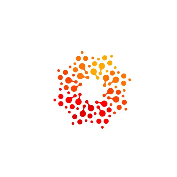 Isoliert abstrakt runde Form orange und rote Farbe Logo, gepunktete stilisierte Sonne Logotyp auf weißem Hintergrund Vektor Illustration — Stockvektor