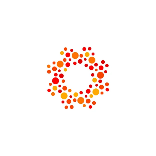 Forma redonda abstracta aislada logotipo de color naranja y rojo, logotipo de sol estilizado punteado en la ilustración del vector de fondo blanco — Archivo Imágenes Vectoriales