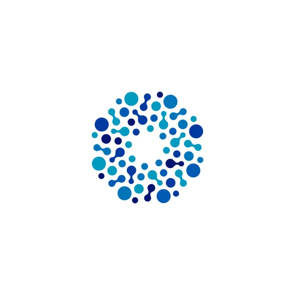 Logo de color azul de forma redonda abstracta aislada, logotipo punteado, ilustración del vector del elemento de agua sobre fondo blanco — Vector de stock