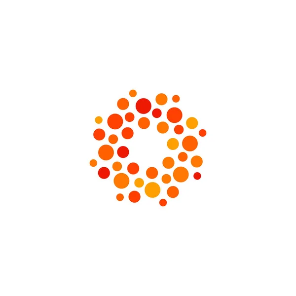 Geïsoleerde abstracte ronde vorm oranje en rood kleur logo, gestippelde gestileerde zon logo op witte achtergrond vectorillustratie — Stockvector