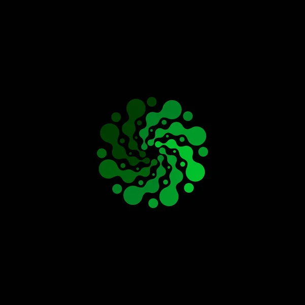 Elszigetelt absztrakt zöld színű, kör alakú jel a fekete háttér, egyszerű lapos pontozott örvény emblémát, virág vektoros illusztráció — Stock Vector