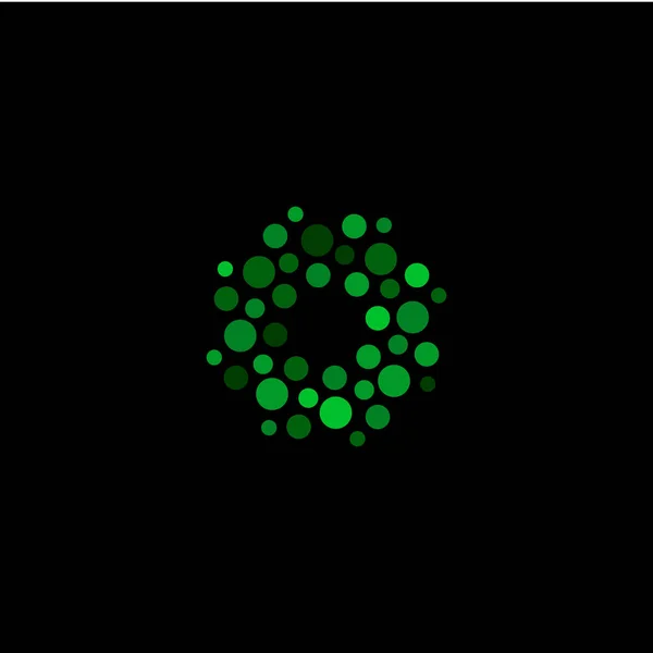 Logotipo de forma redonda de cor verde abstrato isolado no fundo preto, logotipo pontilhado plano simples, ilustração do vetor da flor —  Vetores de Stock