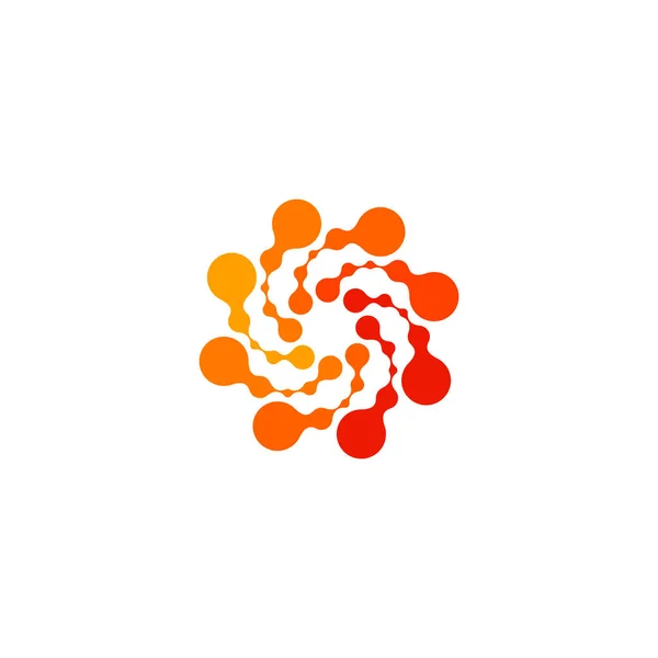 Logo de color naranja de forma redonda abstracta aislada, logotipo de sol estilizado punteado sobre fondo blanco, ilustración vectorial remolino — Vector de stock