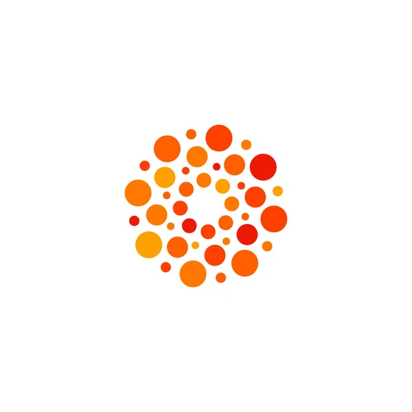 Forma redonda abstracta aislada logotipo de color naranja y rojo, logotipo de sol estilizado punteado en la ilustración del vector de fondo blanco — Archivo Imágenes Vectoriales