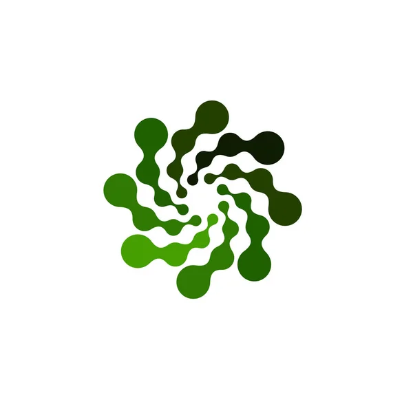 Logotipo abstrato isolado da forma redonda da cor verde no fundo branco, logotipo plano simples do redemoinho da ilustração conectada do vetor dos pontos —  Vetores de Stock