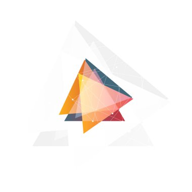 İzole soyut pembe ve turuncu renk siyah arka plan, geometrik üçgen şekil Logo şeffaf bindirmeleri, üçgen logo vektör çizim