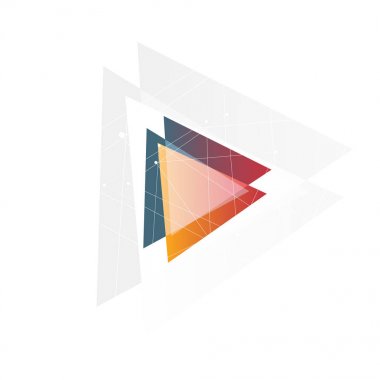 İzole soyut pembe ve turuncu renk siyah arka plan, geometrik üçgen şekil Logo şeffaf bindirmeleri, üçgen logo vektör çizim