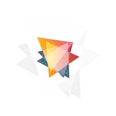 İzole soyut pembe ve turuncu renk siyah arka plan, geometrik üçgen şekil Logo şeffaf bindirmeleri, üçgen logo vektör çizim