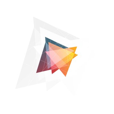 İzole soyut pembe ve turuncu renk siyah arka plan, geometrik üçgen şekil Logo şeffaf bindirmeleri, üçgen logo vektör çizim
