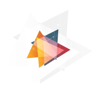 İzole soyut pembe ve turuncu renk siyah arka plan, geometrik üçgen şekil Logo şeffaf bindirmeleri, üçgen logo vektör çizim