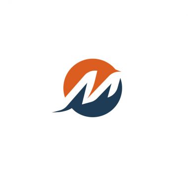 Harf M logosu. Soyut izole vektör dinamik şekli. Alfabe öğe spor logo
