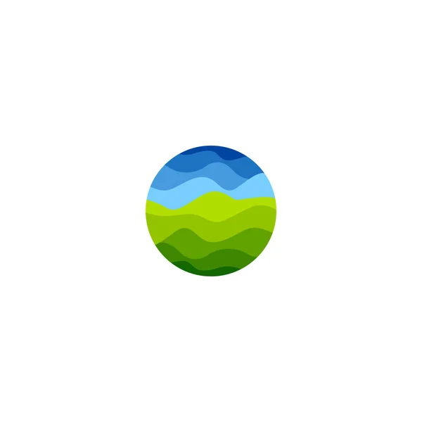 Logo isolé abstrait de forme ronde de couleur verte et bleue sur fond blanc, illustration vectorielle de paysage naturel . — Image vectorielle