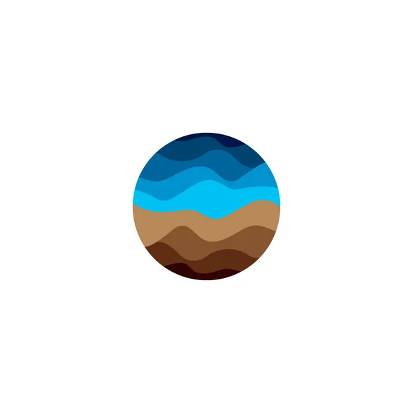 Απομονωμένη αφηρημένη στρογγυλό σχήμα, μπλε και καφέ χρώμα λογότυπο κυματιστές γραμμές σε λευκό φόντο, εικονογράφηση διάνυσμα λογότυπο φυσικό τοπίο. — Διανυσματικό Αρχείο