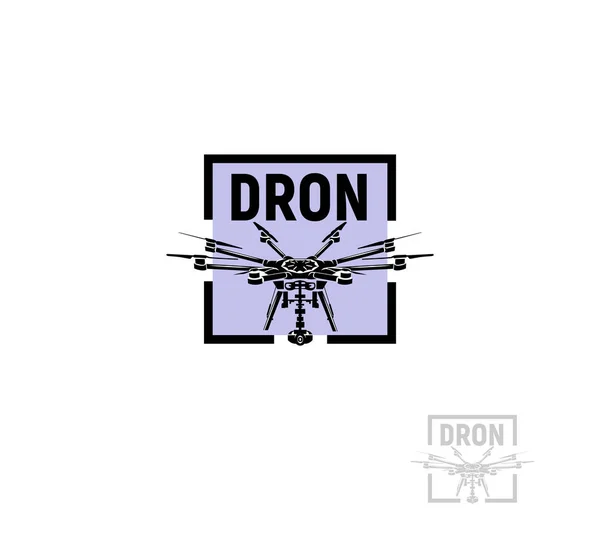 Elszigetelt négyzet alakú lila szín quadrocopter logó a fehér háttér, pilóta nélküli légi jármű emblémát, rc drone vektoros illusztráció — Stock Vector