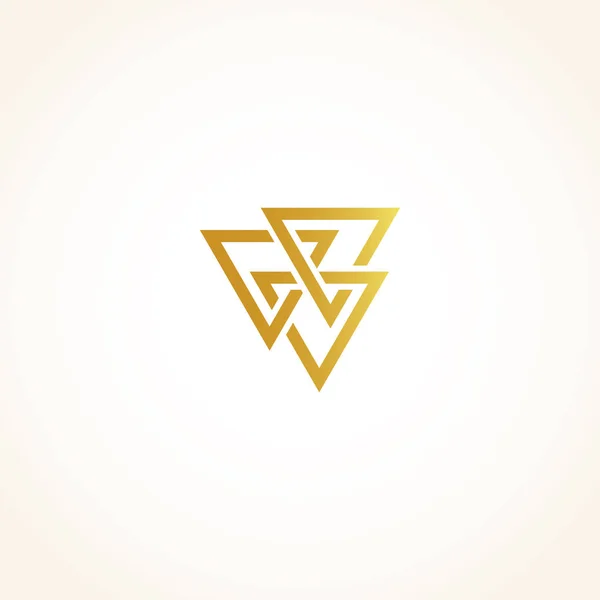 Logotipo de contorno de triángulos de color dorado abstracto aislado sobre fondo negro, logotipo de forma triangular geométrica, ilustración vectorial de decoración de lujo dorado — Archivo Imágenes Vectoriales