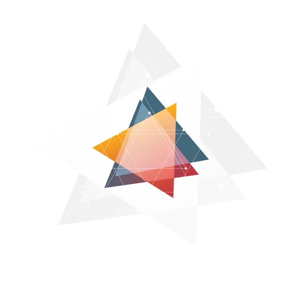 Ізольований логотип абстрактного рожевого та помаранчевого трикутника на чорному тлі, логотип геометричної трикутної форми прозорого накладання Векторні ілюстрації — стоковий вектор