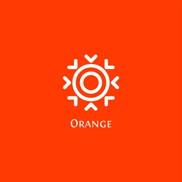 Forma redonda abstrata isolada logotipo da cor laranja, logotipo do sol ilustração do vetor em um fundo vermelho —  Vetores de Stock