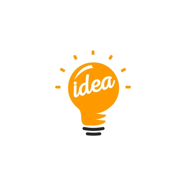 Τυποποιημένο σημάδι λογότυπο φορέα lightbulbs, λευκό και πορτοκαλί χρώμα. Νέα ιδέα σύμβολο, επίπεδη φωτεινό γελοιογραφία λάμπα. Εικονίδιο ιδέα, λογότυπο κύκλο. — Διανυσματικό Αρχείο