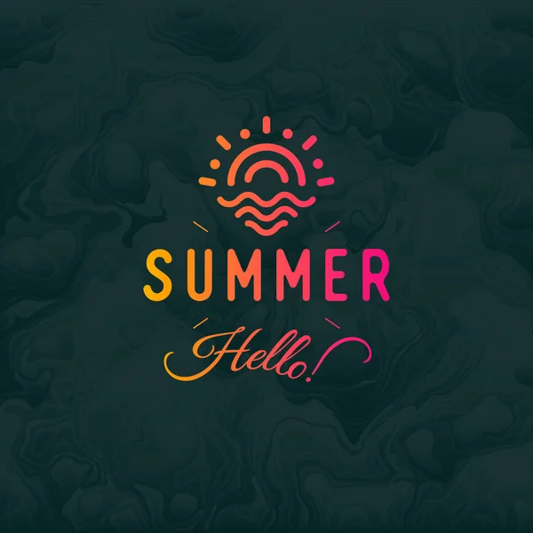 こんにちは、海または海波異常なヒップスター印刷イラスト Eps10 夏ベクトル ヴィンテージ レトロなロゴタイプ ob 黒背景。太陽のオレンジ ピンクのロゴのテンプレート. — ストックベクタ