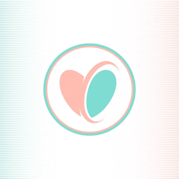 Due metà del logotipo del cuore, colore rosa e blu, uniti con l'aiuto del semicerchio. Modello astratto logo vettoriale in stile piatto su un tema di amore, unione familiare e matrimonio . — Vettoriale Stock