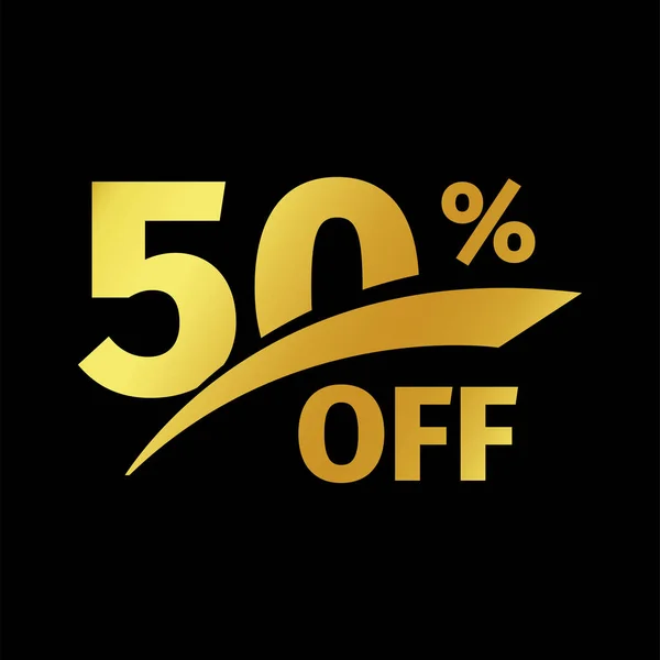 Banner negro descuento compra 50 por ciento venta vector logotipo de oro sobre un fondo negro. Oferta comercial promocional para el logotipo de los compradores. 50% de descuento, descuentos en el cupón de estilo estricto . — Vector de stock