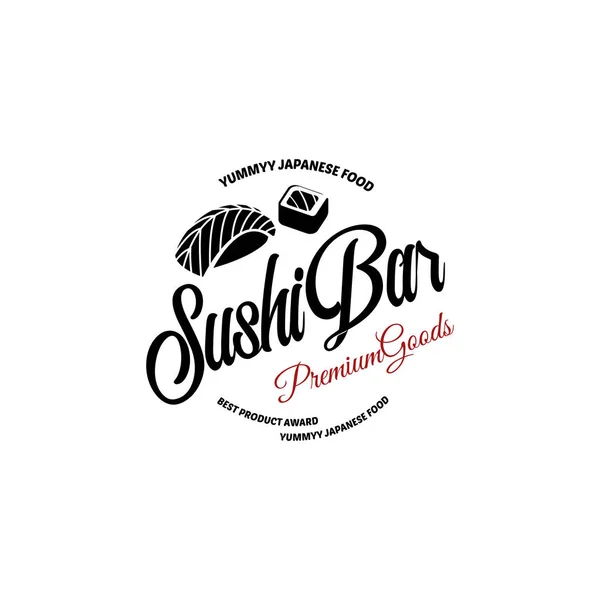Logo vettoriale ed emblema per ristoranti di cucina giapponese in stile retrò con lettering e icona e forma di sushi, roll . — Vettoriale Stock