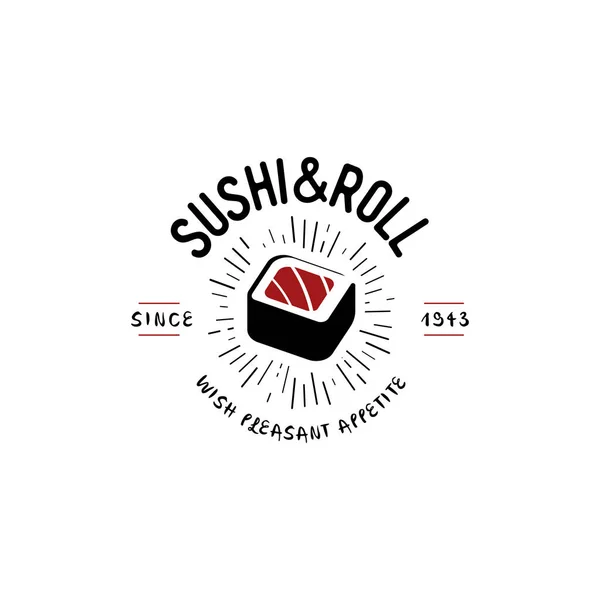 Векторний логотип та емблема для ресторанів японської кухні в стилі ретро з написи та значок і форма суші, рулон. — стоковий вектор