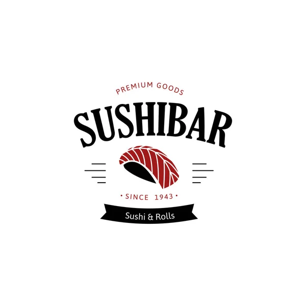 Logotipo de vetor e emblema para restaurantes de comida japonesa em estilo retro com letras e ícone e forma de sushi, rolo . —  Vetores de Stock