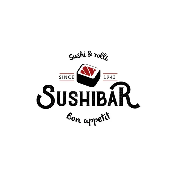 Logotipo de vetor e emblema para restaurantes de comida japonesa em estilo retro com letras e ícone e forma de sushi, rolo . — Vetor de Stock