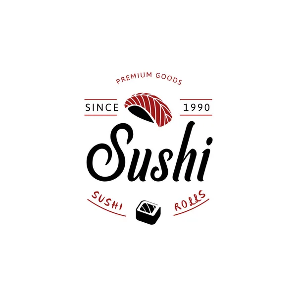 Векторний логотип та емблема для ресторанів японської кухні в стилі ретро з написи та значок і форма суші, рулон. — стоковий вектор
