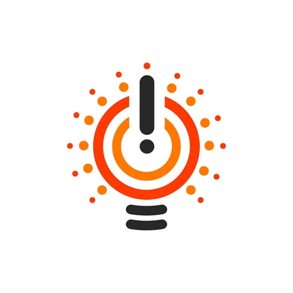 Διάνυσμα lightbulbs με γραμμή, τελείες και ακτίνα το λογότυπο. Νέα ιδέα σύμβολο, πολύχρωμα λογότυπα. Λάμπα επίπεδη Αφηρημένο φωτεινό κινουμένων σχεδίων. Λευκό, μαύρο, πορτοκαλί χρώματα υπογράφουν. Εικονίδιο κύκλο ιδέα — Διανυσματικό Αρχείο