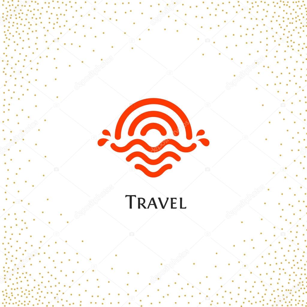 Isolated abstract round shape orange color logo, sun logotype vector illustration on a background of dots.