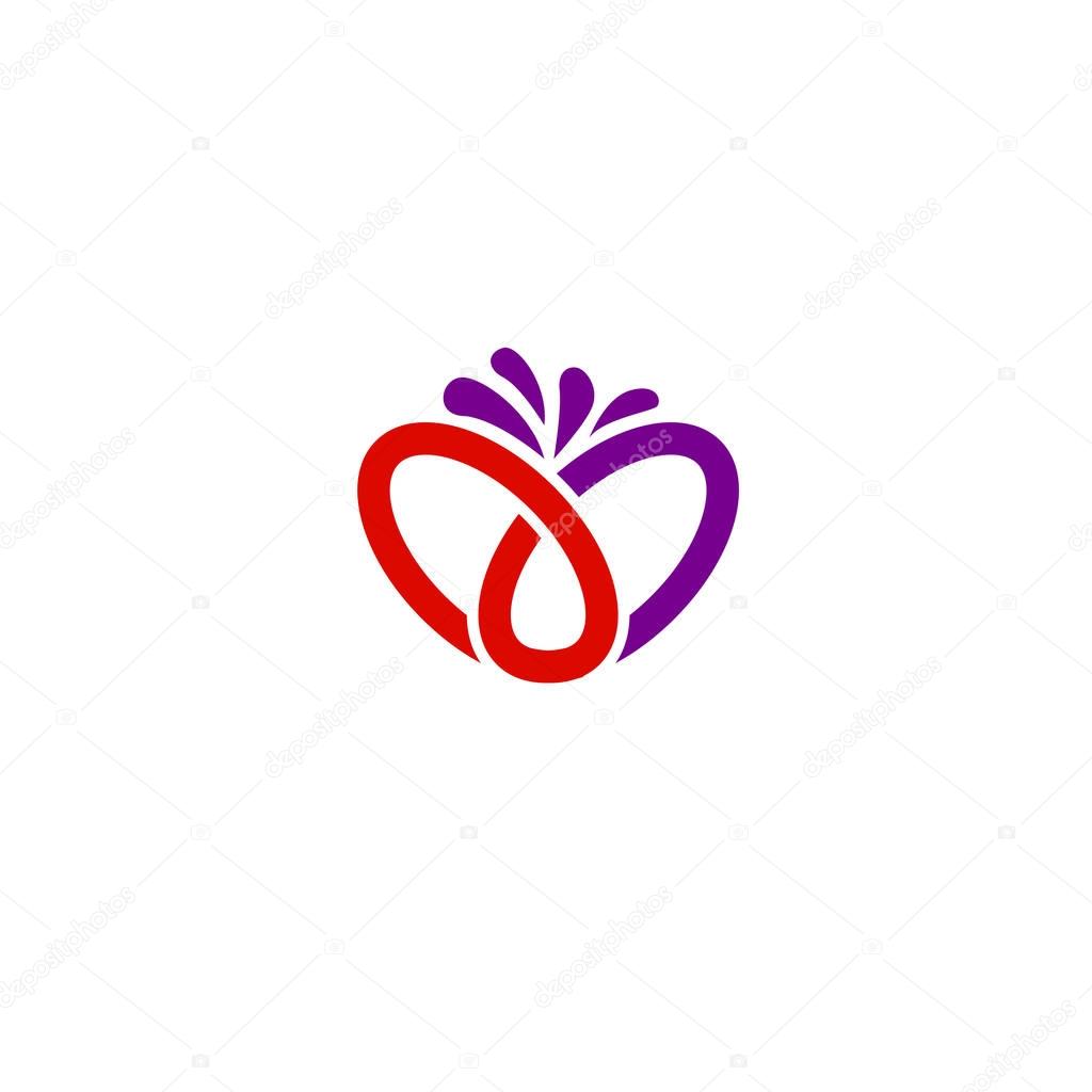 The knot, the interlacing of hearts with a burst of emotions in the form of lines. Red and violet color vector logotype idea