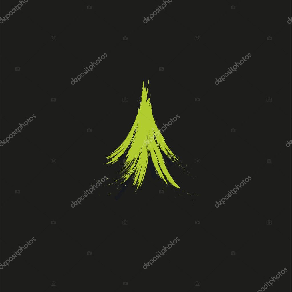 Evergreen coniferous green color needles tree, cedar, pine brunches. Abstract vector logo element. Natural leaves on black background