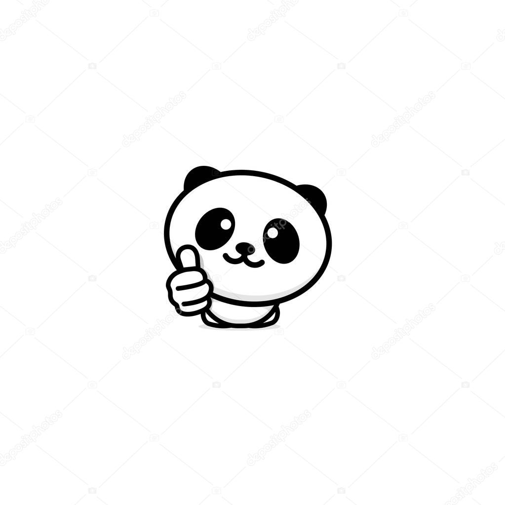 Cute Panda Asian Bear showing like, thumb of hand up, high esteem and approval vector logo. Well done illustration, good job post, excellent symbol