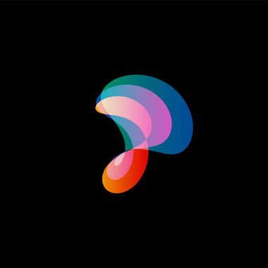 Dalgalı soyut vektör logosu. Yumuşak gradyanlar ve renkli kozmik ve yüksek teknoloji oval şekiller.