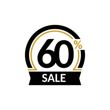 Kartı ile yüzde 60'ı satış indirim. Reklam satışı vektör izole işareti. Promosyon şık logo tasarımı siyah ve altın kemerin altında.