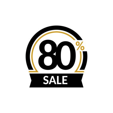 Kartı ile yüzde 80'i satış indirim. Reklam satışı vektör izole işareti. Promosyon şık logo tasarımı siyah ve altın kemerin altında.