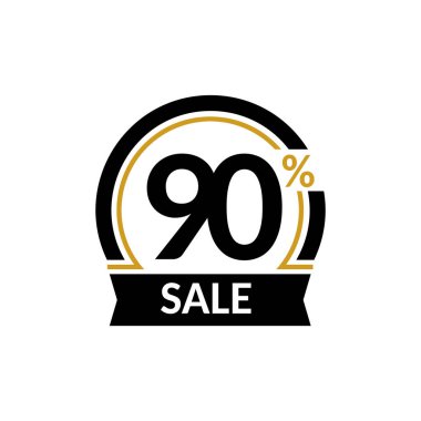 Kartı ile yüzde 90'ı satış indirim. Reklam satışı vektör izole işareti. Promosyon şık logo tasarımı siyah ve altın kemerin altında.