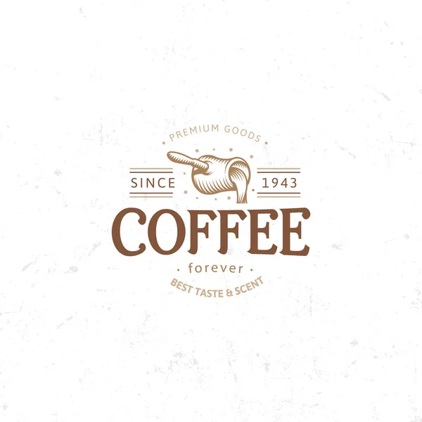 빈티지 다크 커피 상징, 평면 복고풍 그림 브라운과 베이 지 색상에 서명합니다. 음료 자체는 벡터의 양식된 스탬프입니다. 조식 카페 로고. — 스톡 벡터
