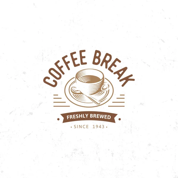 Vintage dark coffee emblem, flat retro illustration. Brown and beige colors sign. Stylized stamp of vector lettering drink. Breakfast cafe logo. — Stock Vector