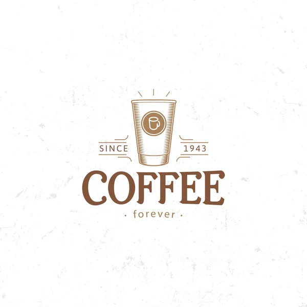 Vintage dark coffee emblem, flat retro illustration. Brown and beige colors sign. Stylized stamp of vector lettering drink. Breakfast cafe logo. — Stock Vector