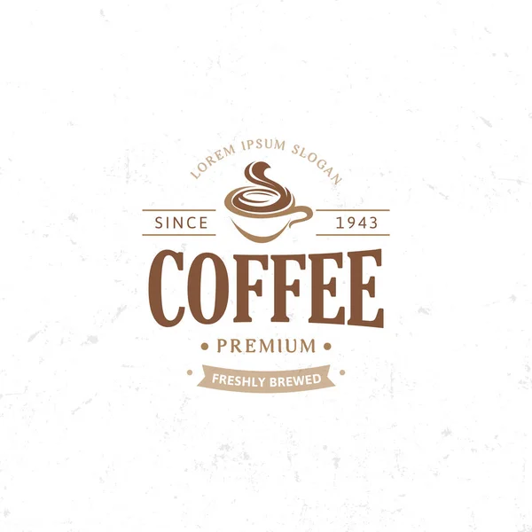 Vintage mörk kaffe emblem, platt retro illustration. Brunt och beige färger logga. Stiliserade stämpel av vektor bokstäver drink. Frukost café logotyp. — Stock vektor