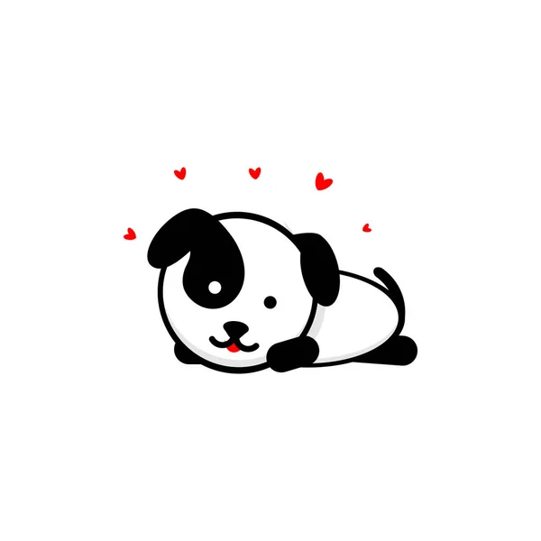 Cute Dog In love and rest vector illustration, Baby Puppy logo, new design art, Pet Lies on the stomach Signo de color negro, imagen simple, imagen con animales y corazones . — Archivo Imágenes Vectoriales