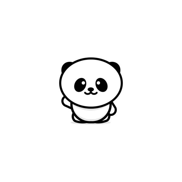Симпатичная Панда приветствует размахивая рукой векторной иллюстрации, Baby Bear логотип, новый дизайн линии искусства, китайский Тедди-медведь черный цветовой знак, простое изображение, изображение с животным . — стоковый вектор