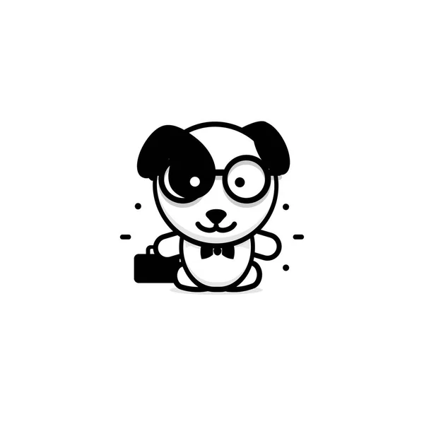 Ilustração do vetor do homem de negócios do cão bonito, logotipo do filhote de cachorro do bebê, arte nova do projeto, sinal preto da cor do animal de estimação, imagem simples, imagem com animal e saco e óculos . — Vetor de Stock