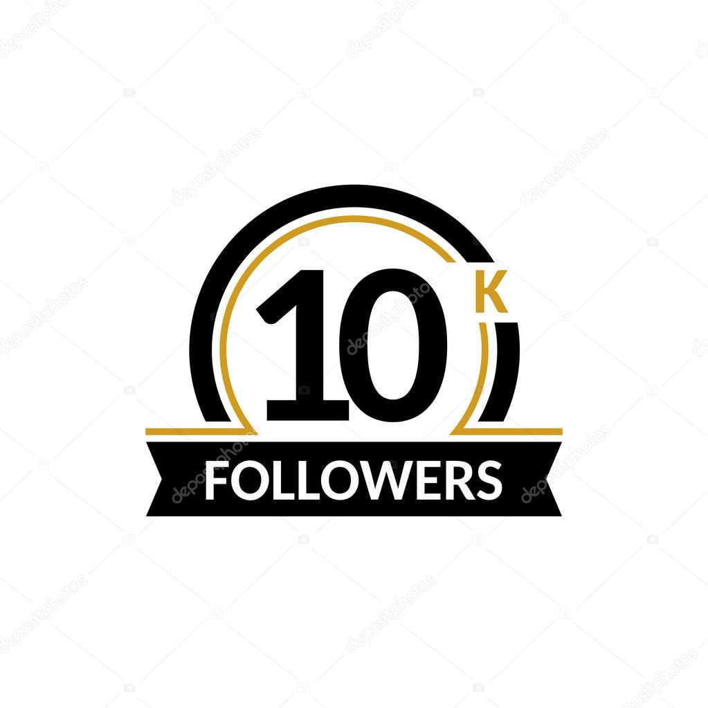 10000 followers and friends, 10K anniversary congratulations design banner template. Black and gold vector illustration.